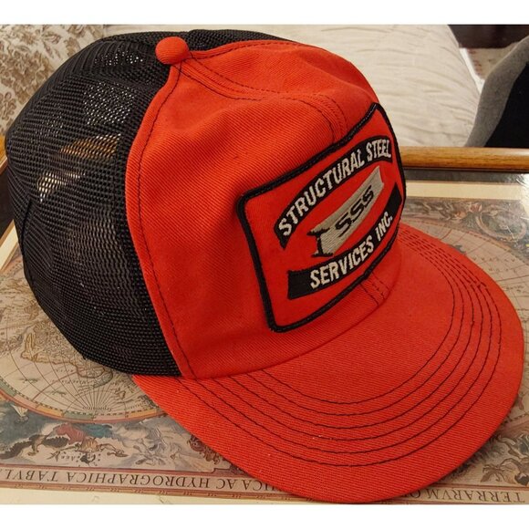 Vintage Orange & Black Snapback Trucker Hat Structural Steel Services Mesh Back - Picture 4 of 6